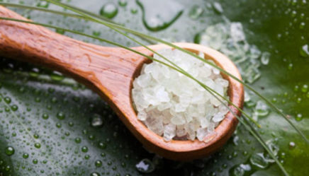 Mineral salts in a woodne spoon